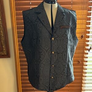 Steampunk Waistcoat Gothic Men’s Suit Vest Navy Blue and Black Paisley XL NWOT